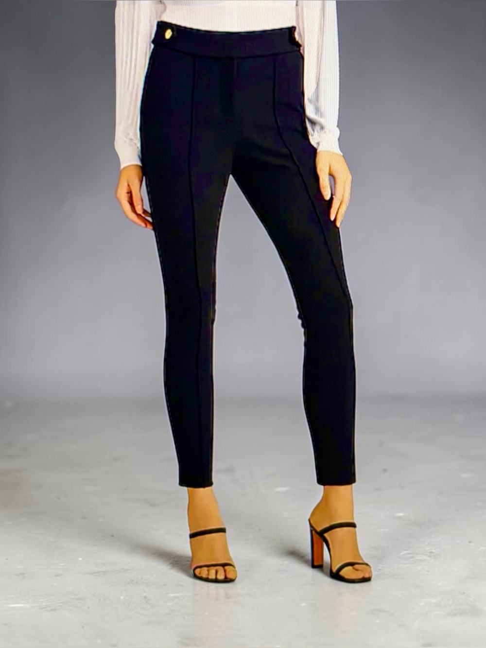 Express High Rise Skinny Dress Pants 12 Long Navy Blue Gold Buttons